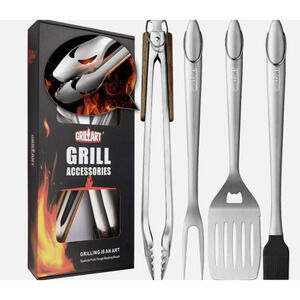 GRILLART Heavy Duty BBQ Grill Tools Set Stainless Steel Barbecue Gift New